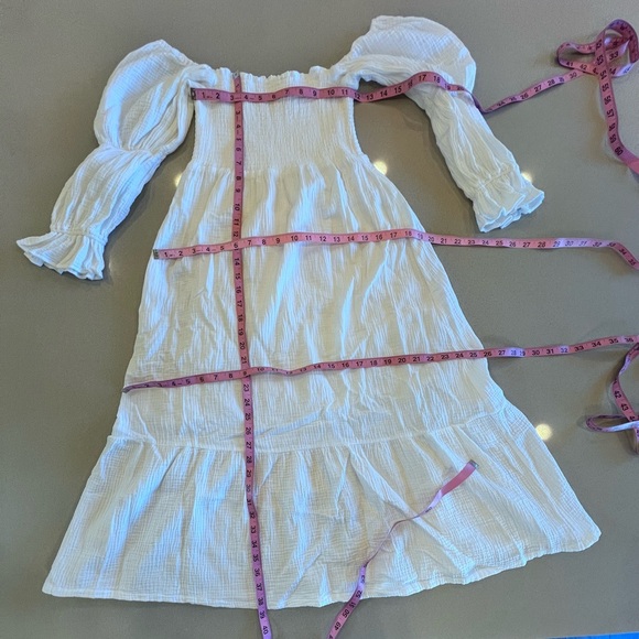 o.p.t Brigitte Dress Smocked bodice Puffed Tiered Sleeves Cotton Sz Small - Picture 8 of 16